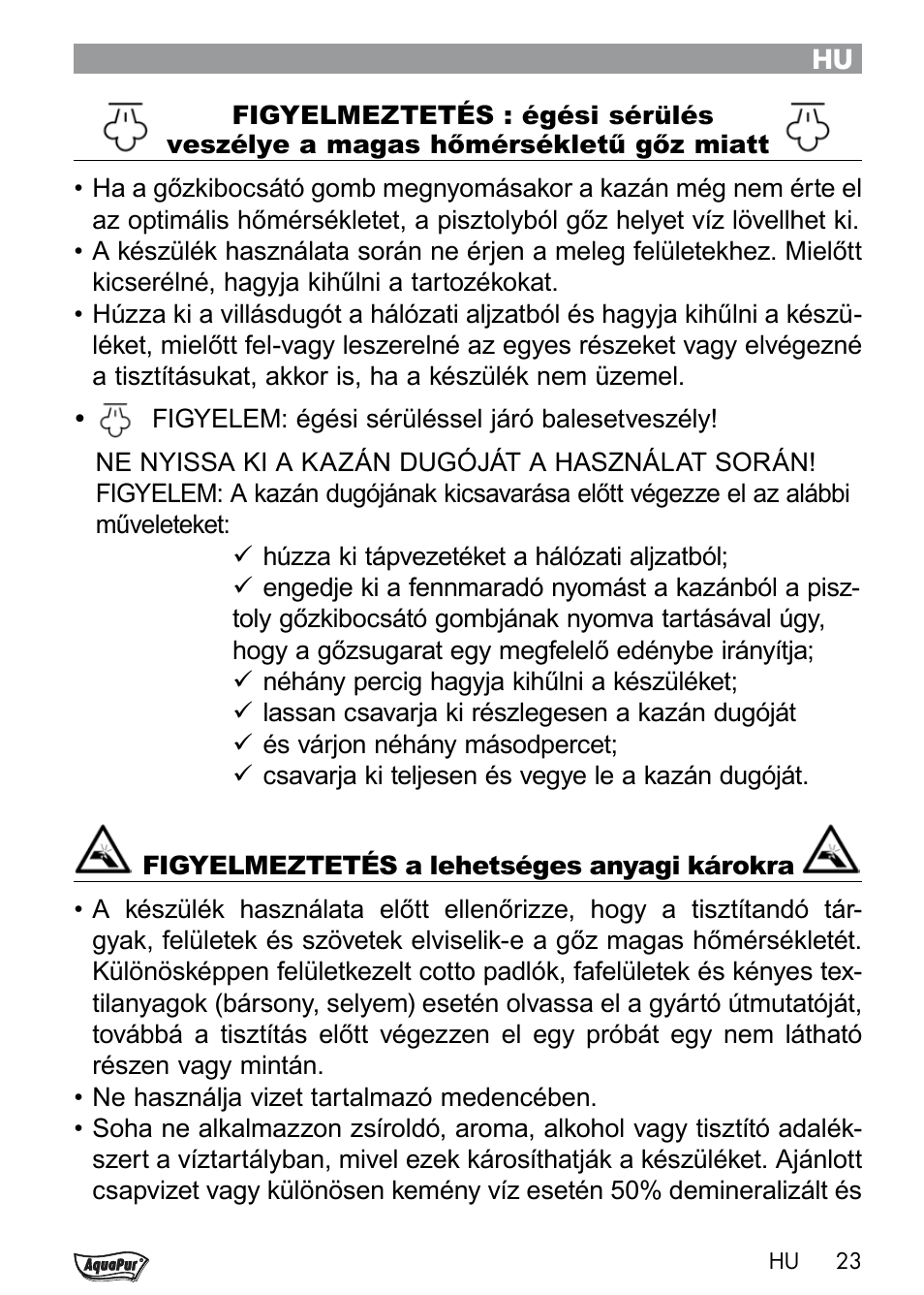 Aquapur Handheld Steam Cleaner User Manual | Page 25 / 74