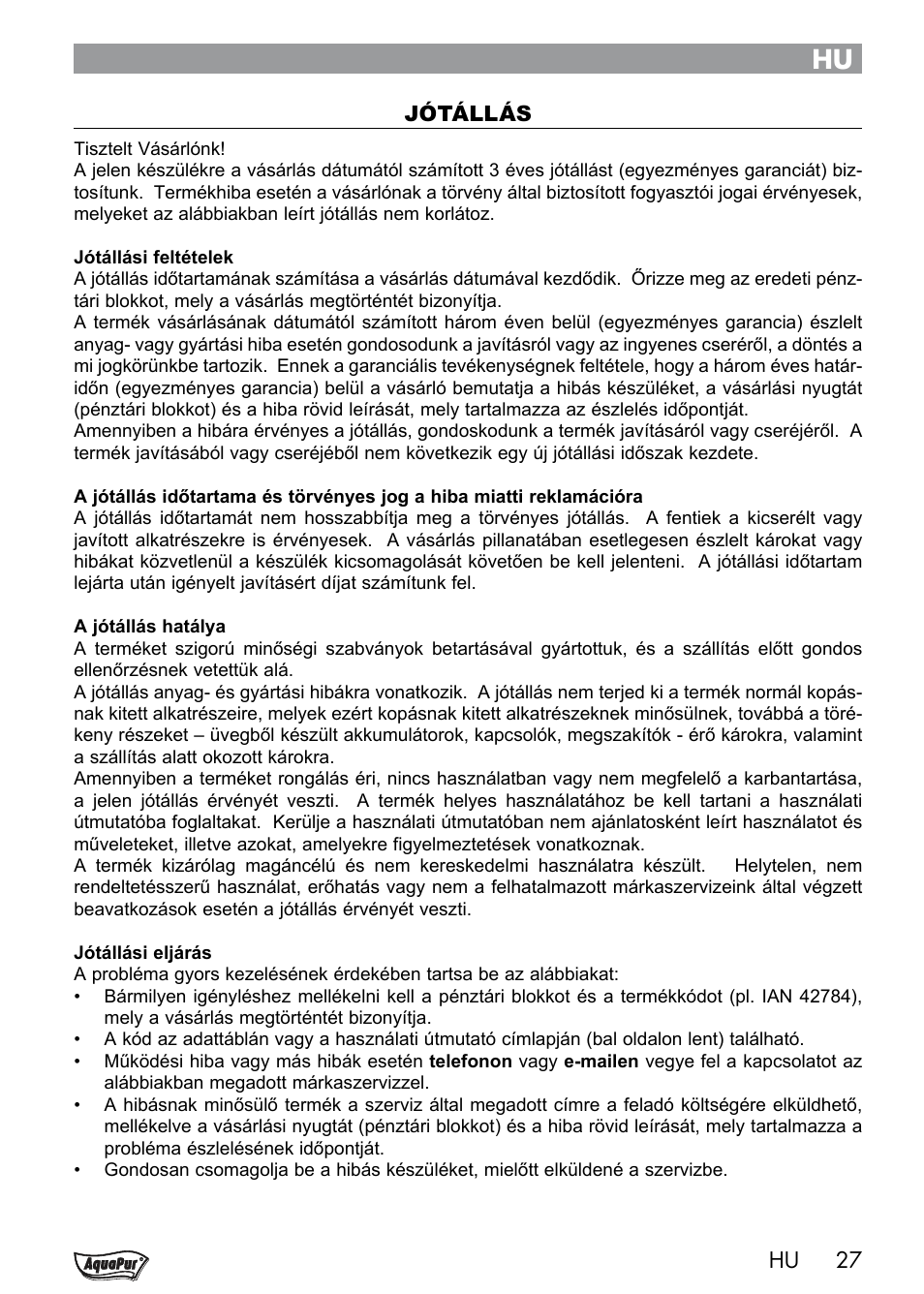Aquapur Handheld Steam Cleaner User Manual | Page 29 / 74