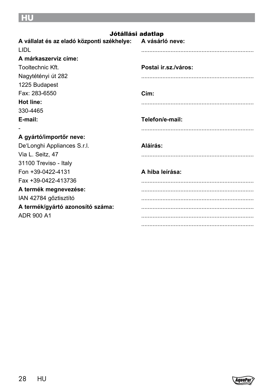 Aquapur Handheld Steam Cleaner User Manual | Page 30 / 74