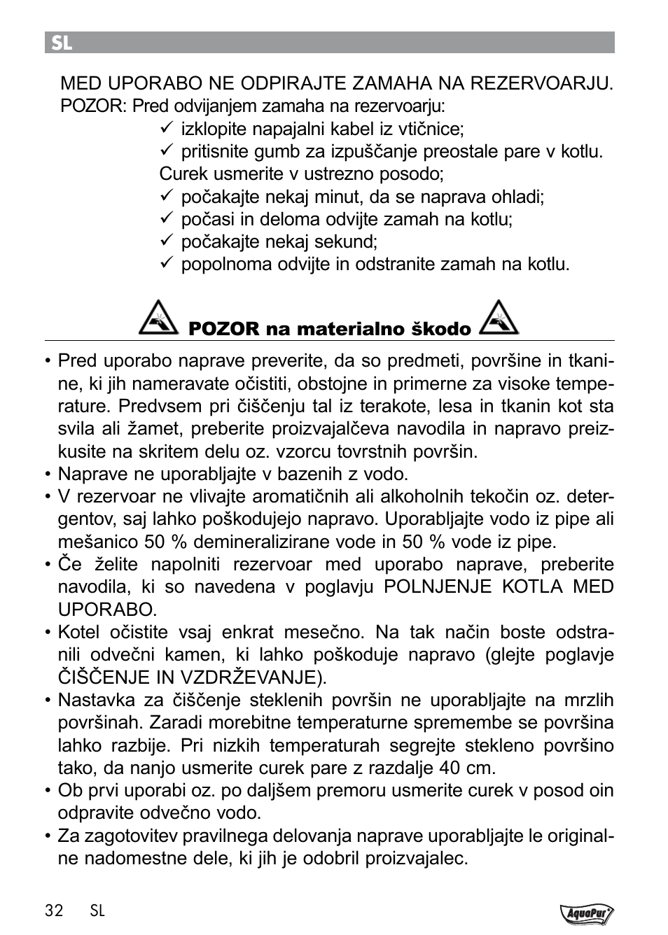 Aquapur Handheld Steam Cleaner User Manual | Page 34 / 74