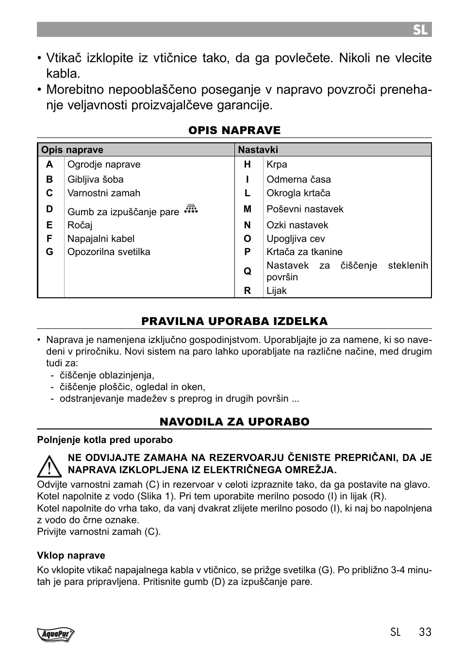 Aquapur Handheld Steam Cleaner User Manual | Page 35 / 74