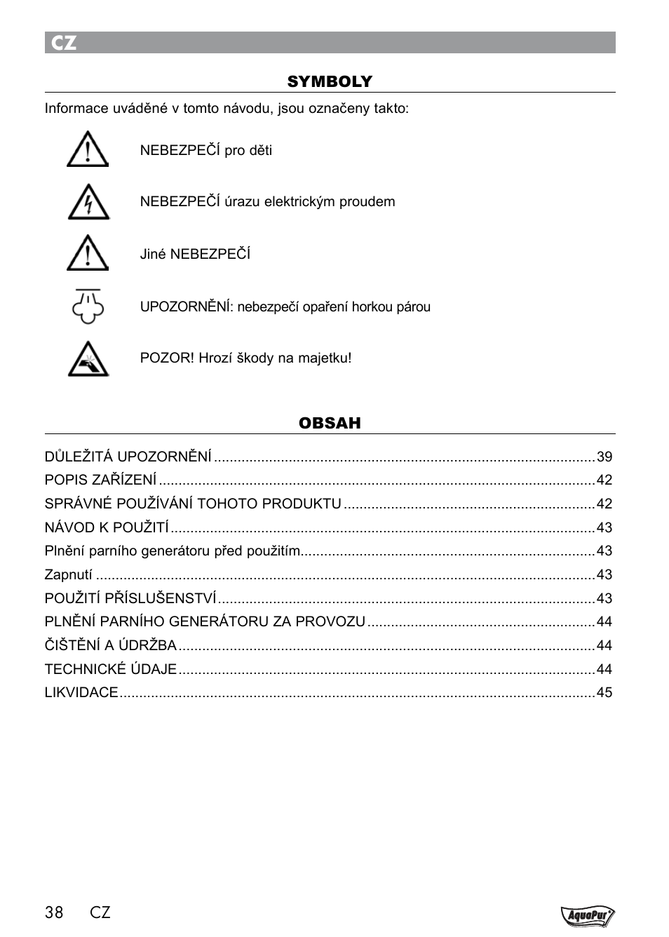 Aquapur Handheld Steam Cleaner User Manual | Page 40 / 74
