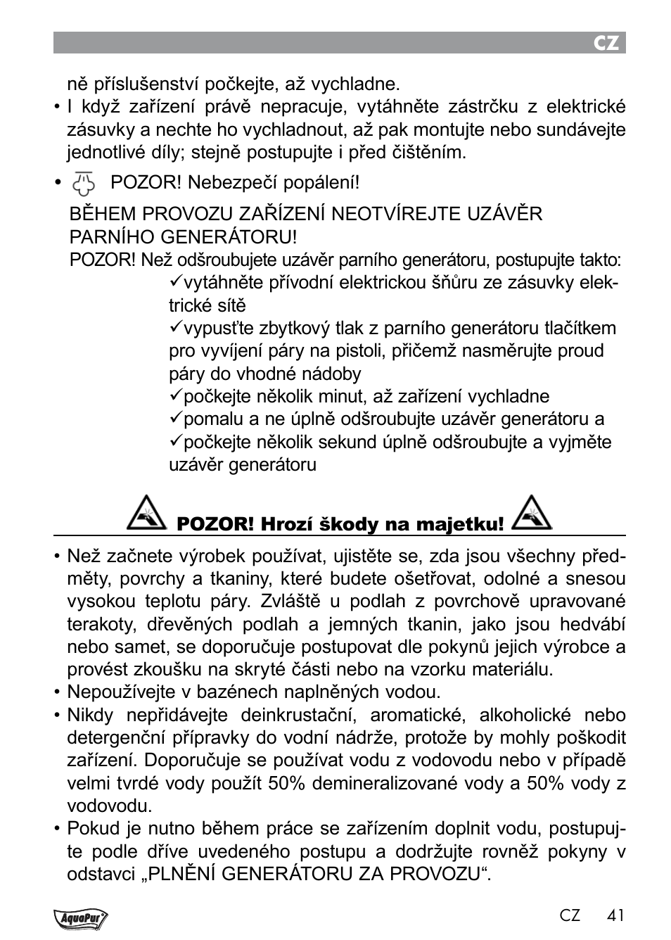 Aquapur Handheld Steam Cleaner User Manual | Page 43 / 74