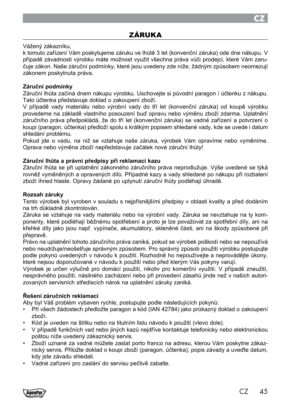 Aquapur Handheld Steam Cleaner User Manual | Page 47 / 74