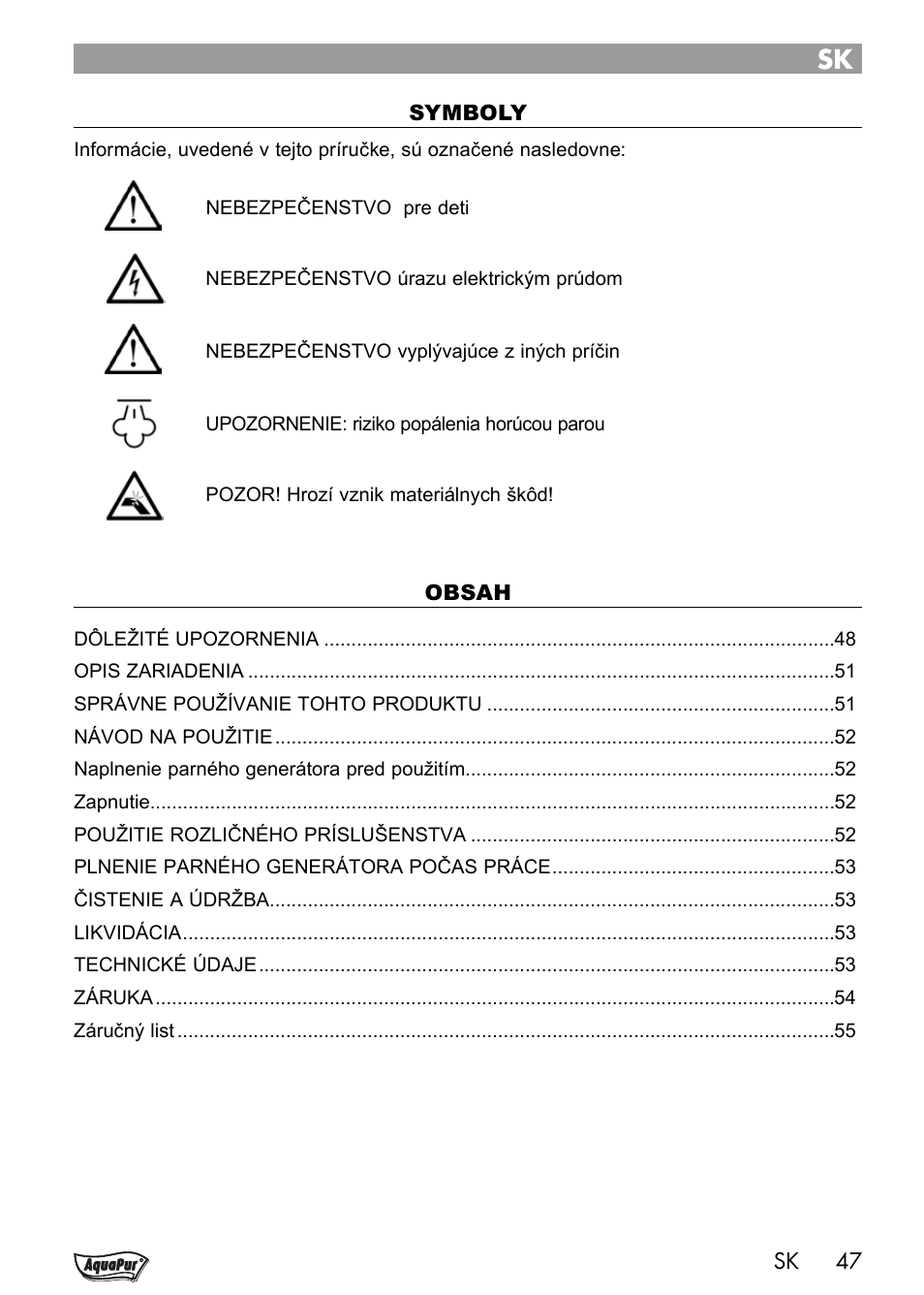 Aquapur Handheld Steam Cleaner User Manual | Page 49 / 74