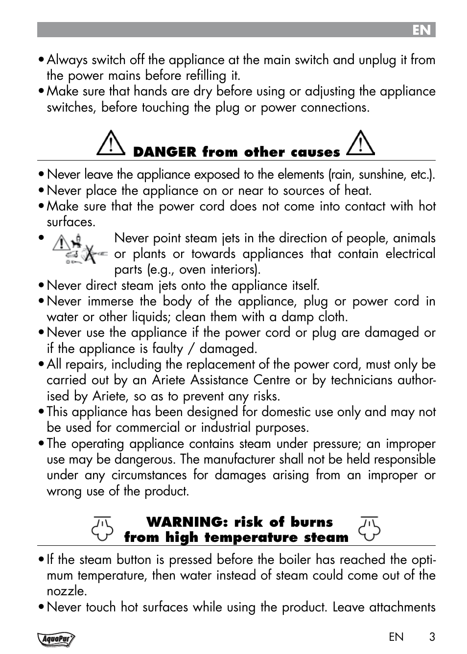 Aquapur Handheld Steam Cleaner User Manual | Page 5 / 74