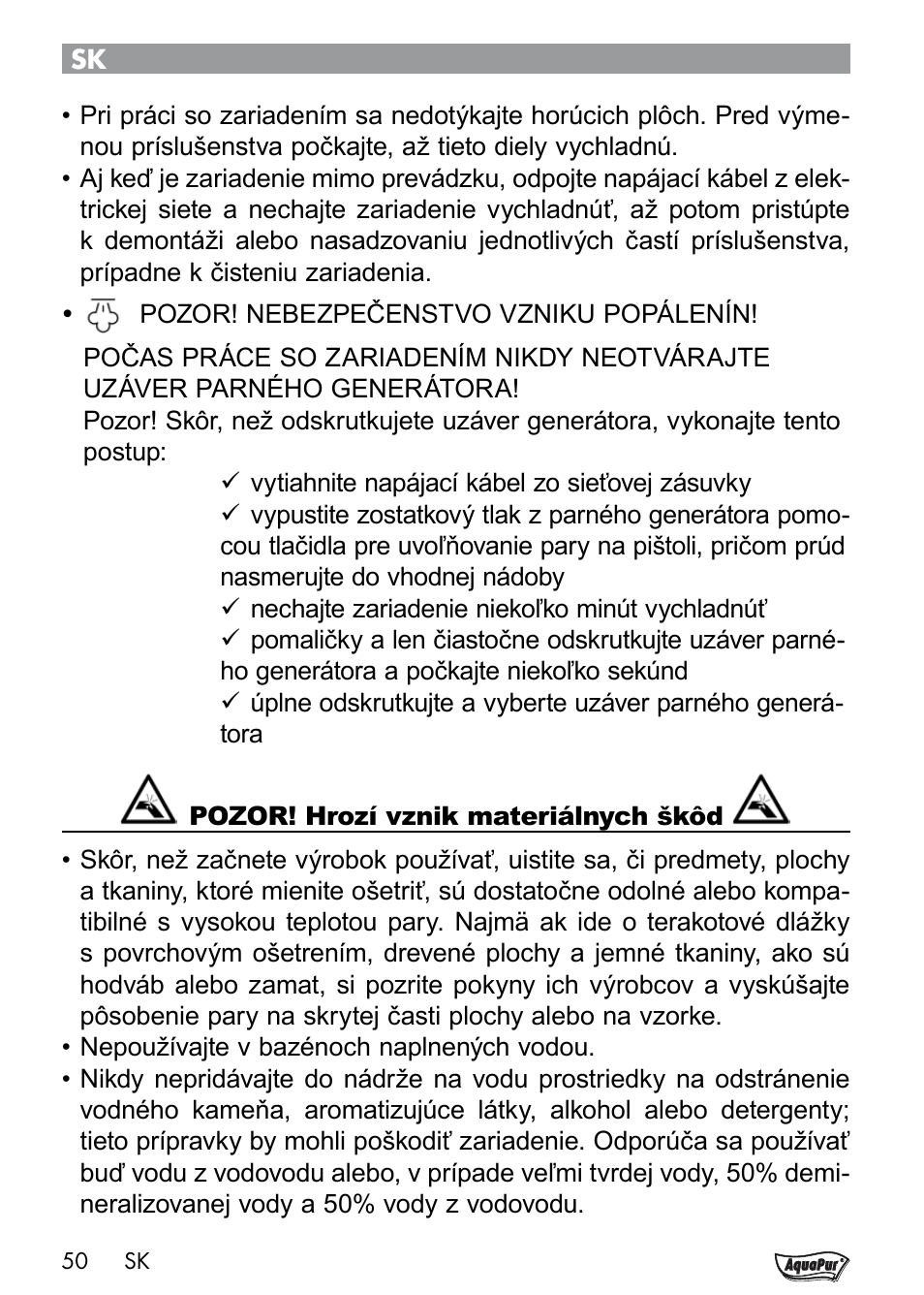 Aquapur Handheld Steam Cleaner User Manual | Page 52 / 74