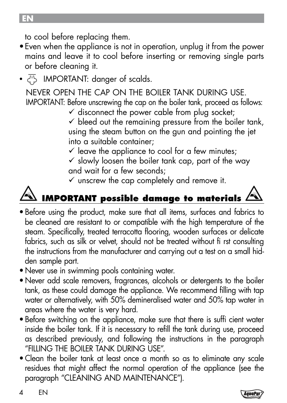 Aquapur Handheld Steam Cleaner User Manual | Page 6 / 74