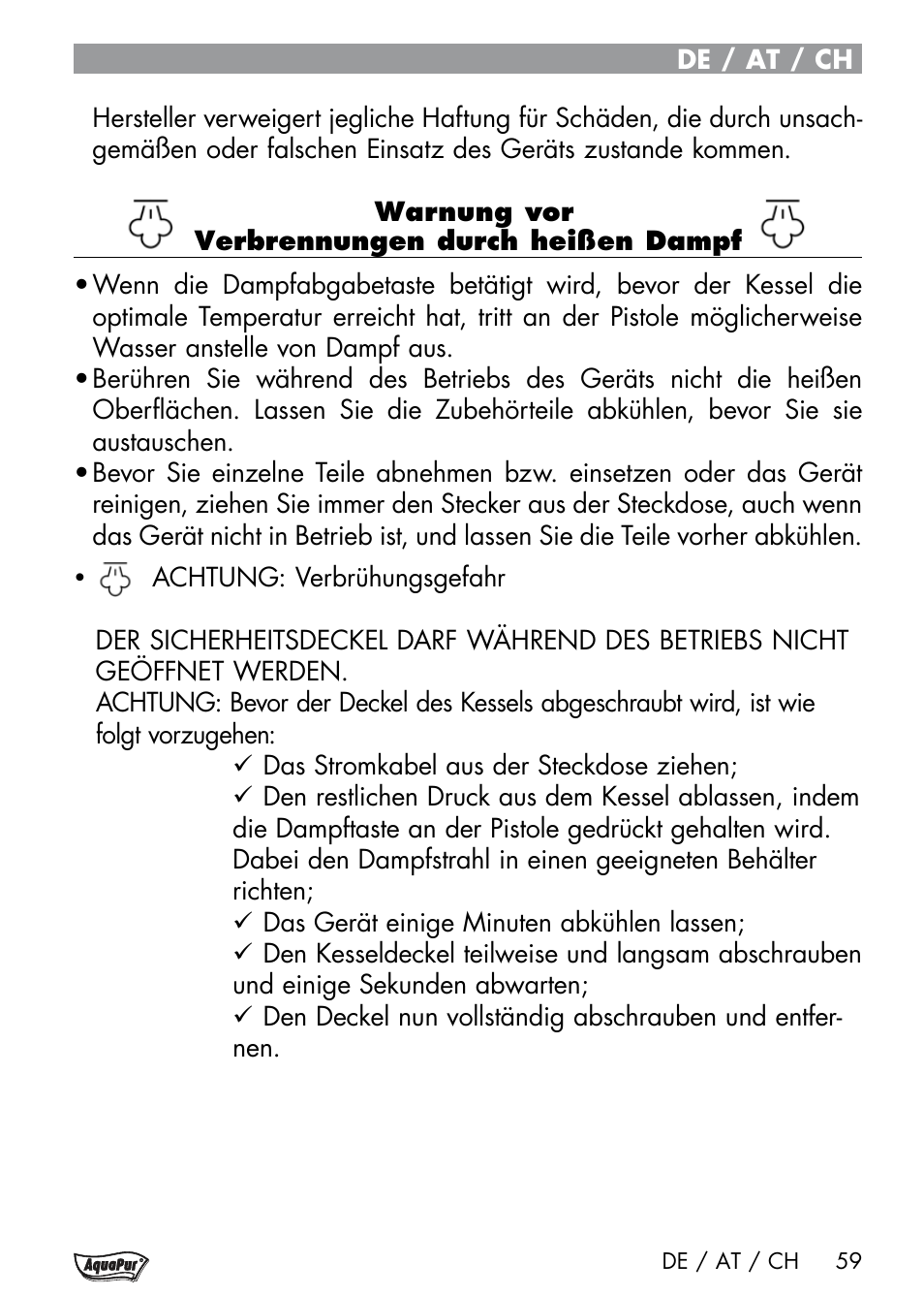 Aquapur Handheld Steam Cleaner User Manual | Page 61 / 74
