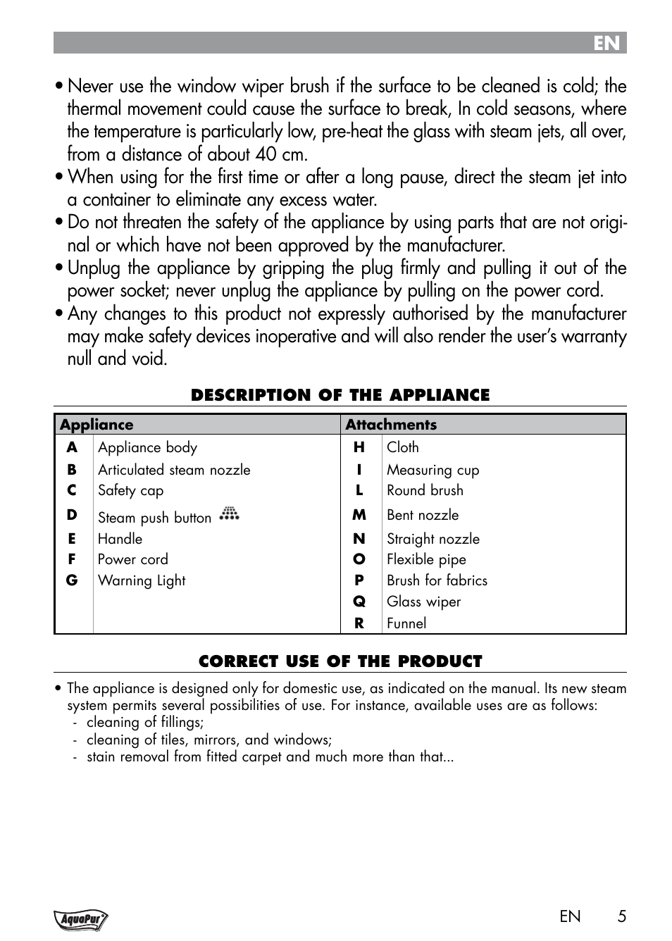 Aquapur Handheld Steam Cleaner User Manual | Page 7 / 74