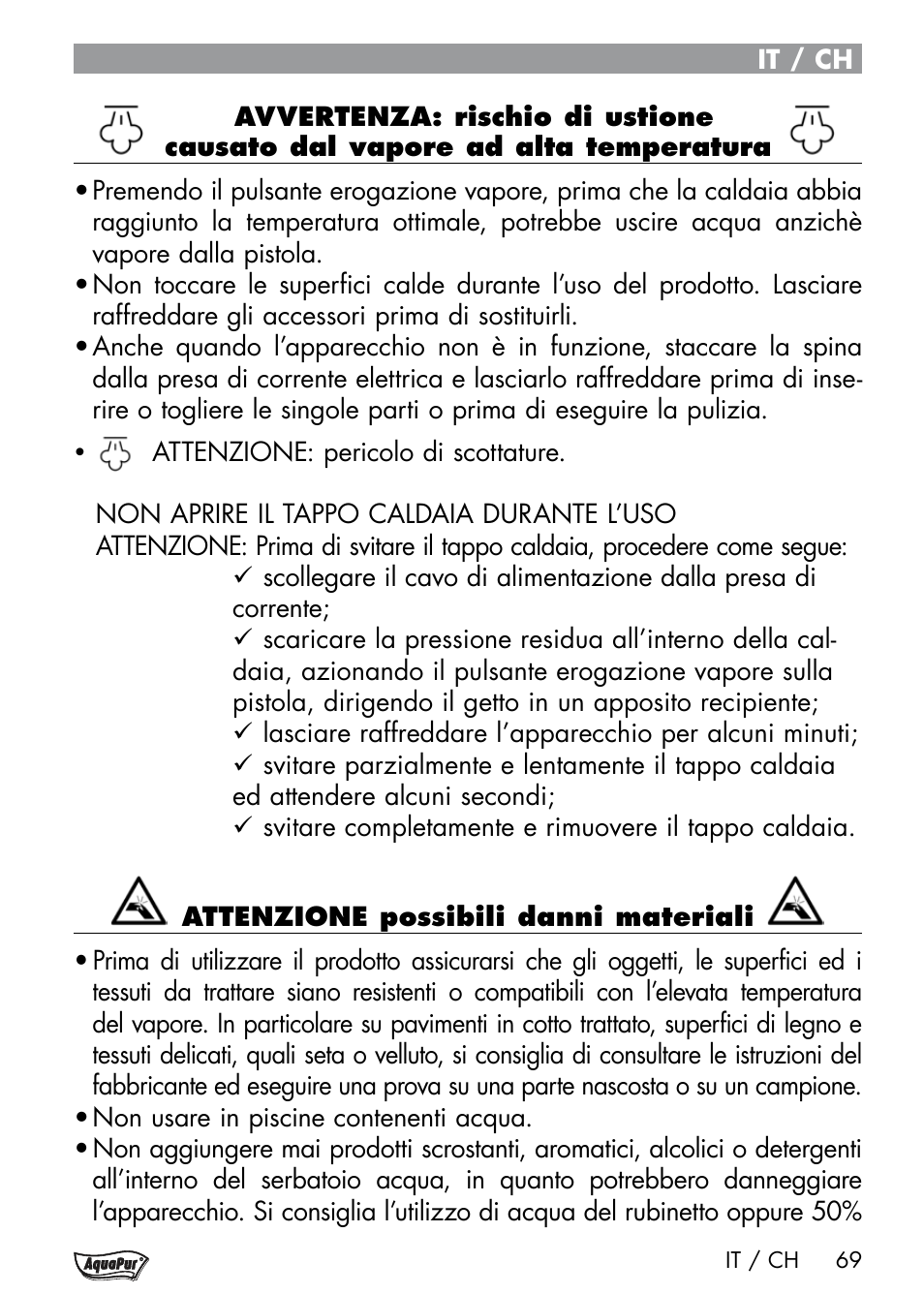Aquapur Handheld Steam Cleaner User Manual | Page 71 / 74