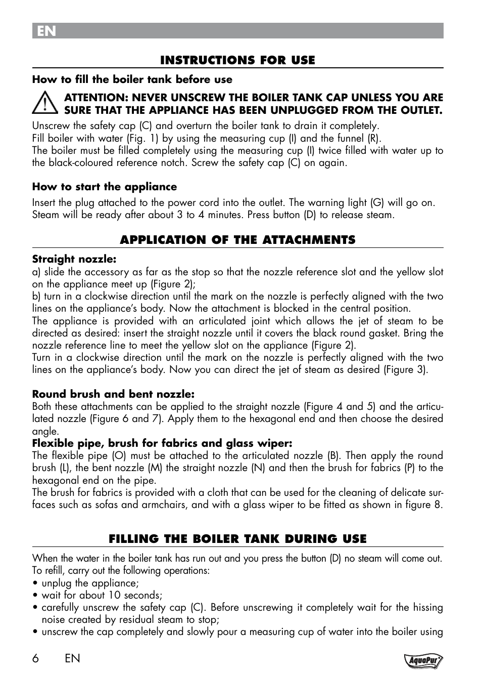 Aquapur Handheld Steam Cleaner User Manual | Page 8 / 74