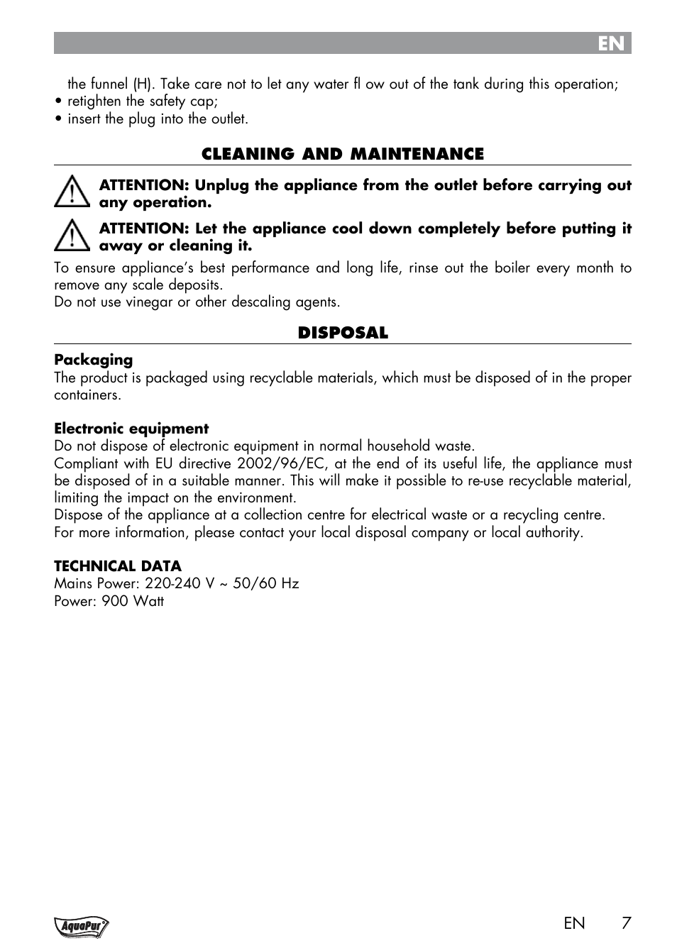 Aquapur Handheld Steam Cleaner User Manual | Page 9 / 74