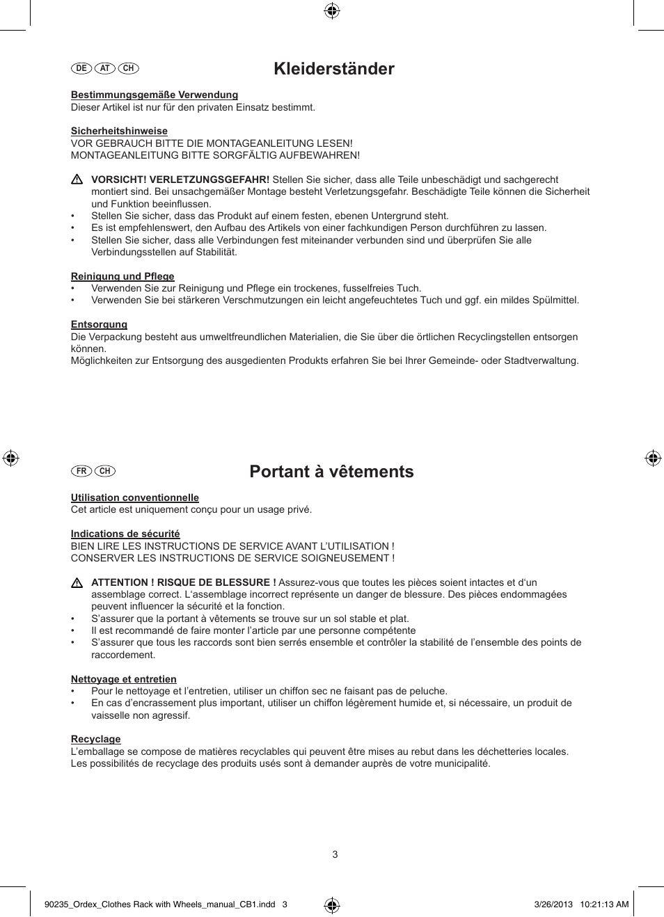 Kleiderständer, Portant à vêtements | Aquapur T13828 Clothes Rail User Manual | Page 4 / 6