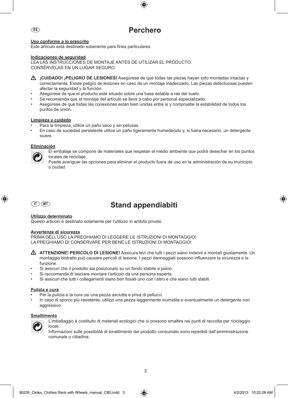 Perchero, Stand appendiabiti | Aquapur T13828 Clothes Rail User Manual | Page 4 / 7