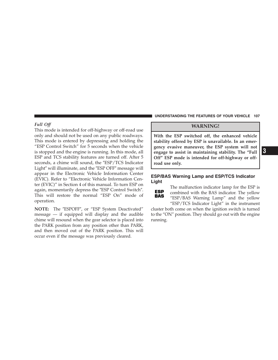 Esp/bas warning lamp and esp/tcs, Indicator light | Dodge 2006 Charger SRT8 User Manual | Page 107 / 336