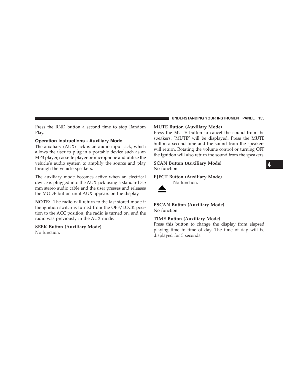 Operation instructions - auxiliary mode | Dodge 2006 Charger SRT8 User Manual | Page 155 / 336
