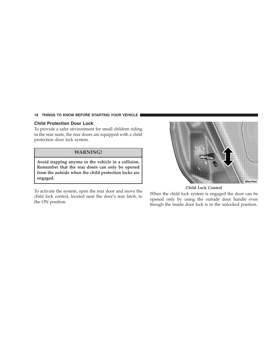 Child protection door lock | Dodge 2006 Charger SRT8 User Manual | Page 18 / 336