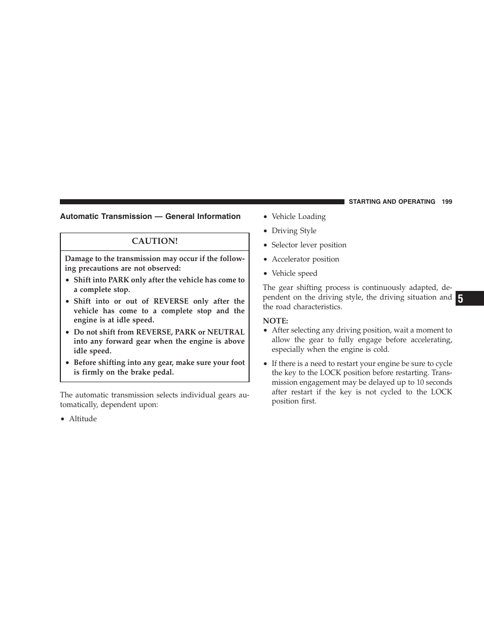 Automatic transmission, General information | Dodge 2006 Charger SRT8 User Manual | Page 199 / 336