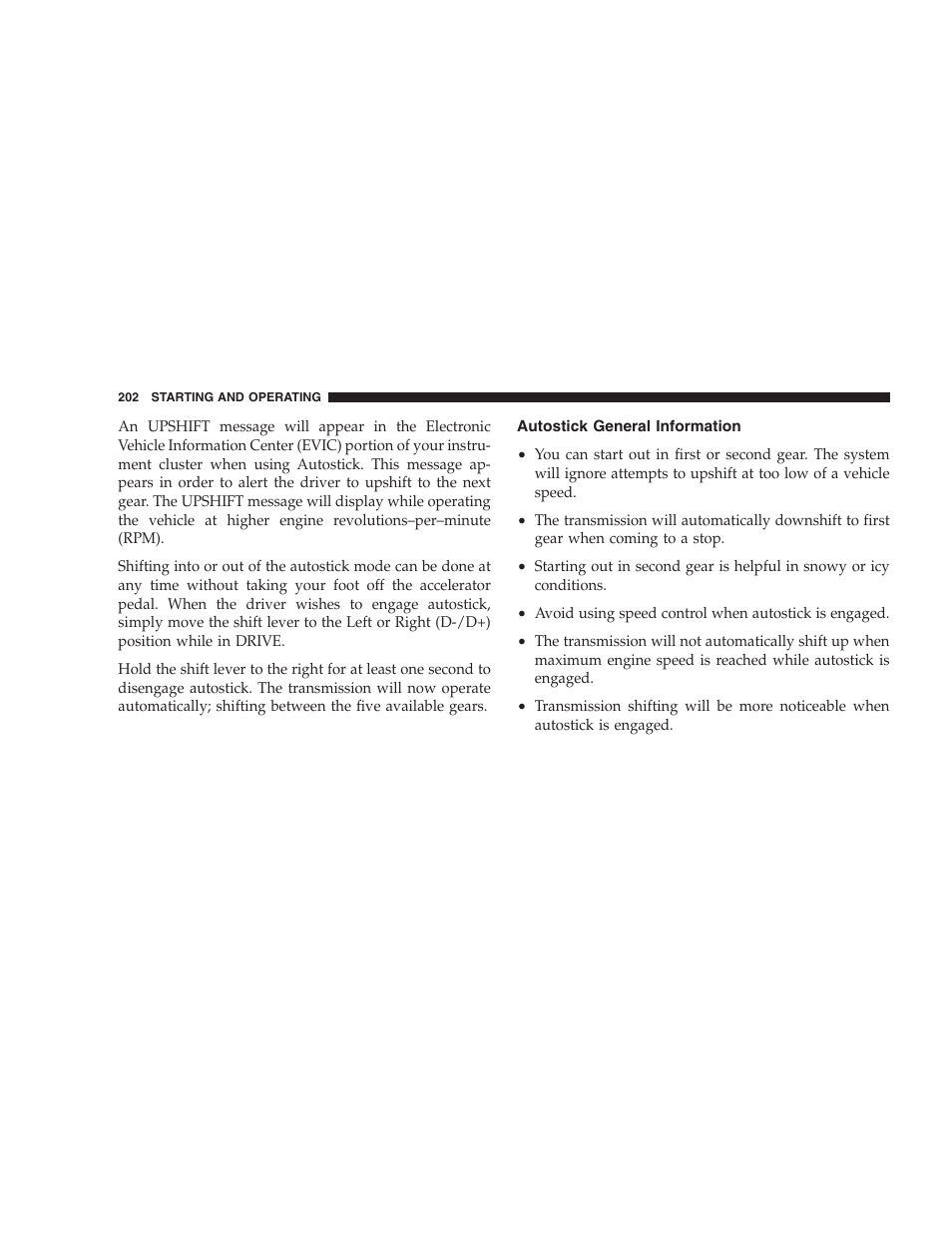 Autostick general information | Dodge 2006 Charger SRT8 User Manual | Page 202 / 336