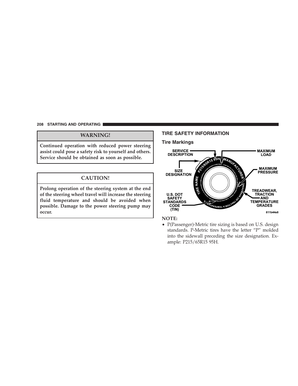 Tire safety information, Tire markings | Dodge 2006 Charger SRT8 User Manual | Page 208 / 336