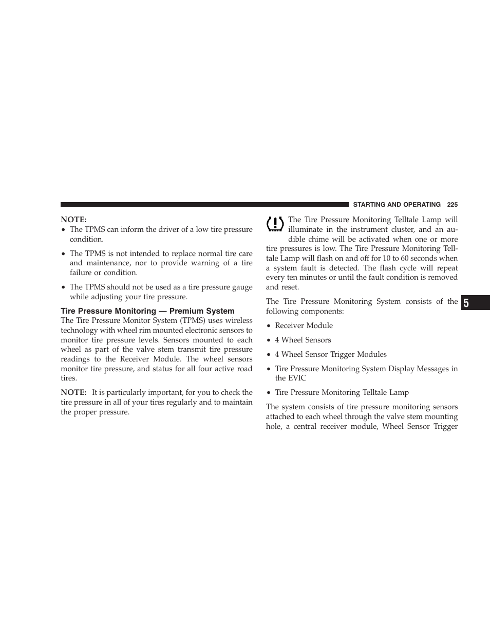 Tire pressure monitoring, Premium system | Dodge 2006 Charger SRT8 User Manual | Page 225 / 336