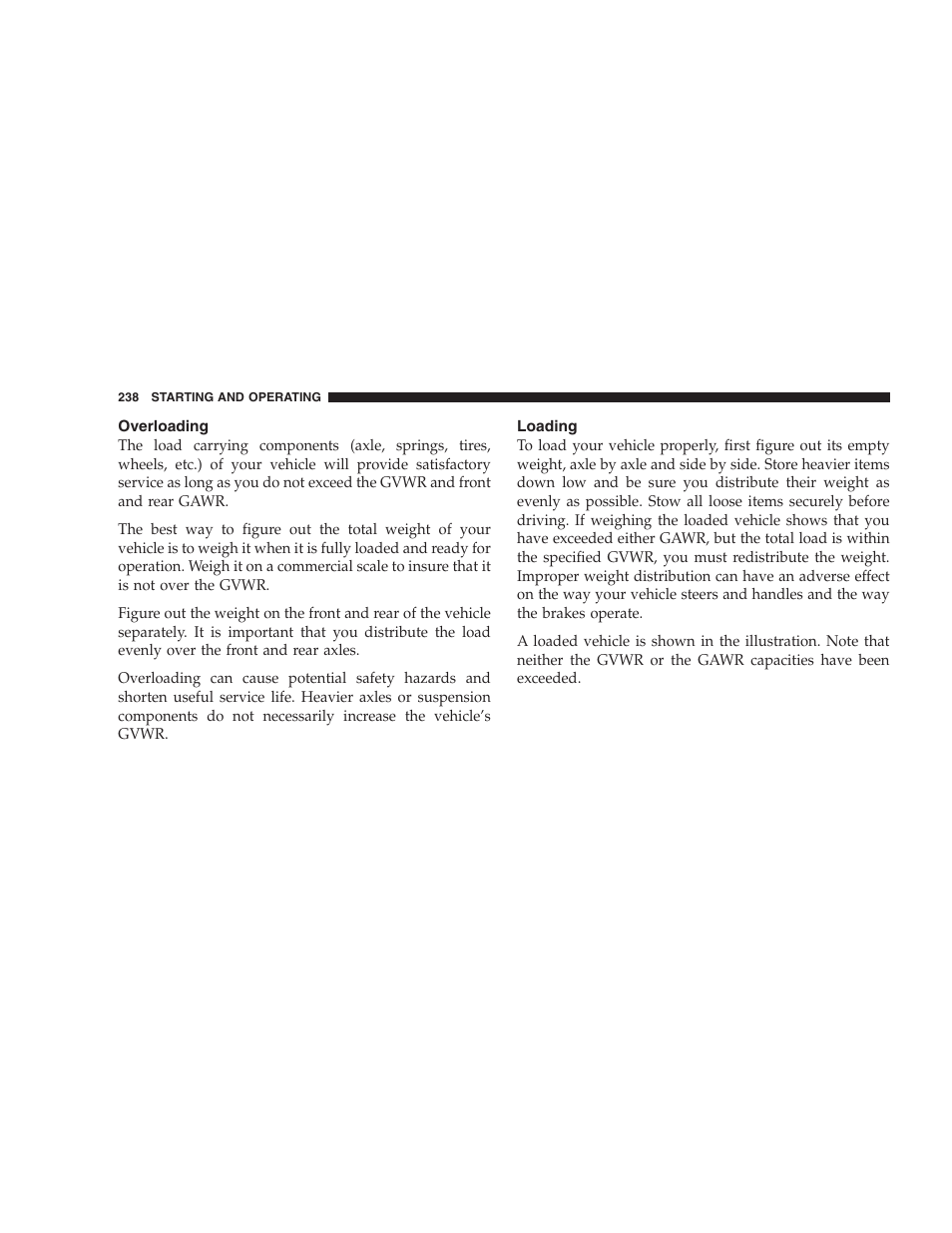 Overloading, Loading | Dodge 2006 Charger SRT8 User Manual | Page 238 / 336