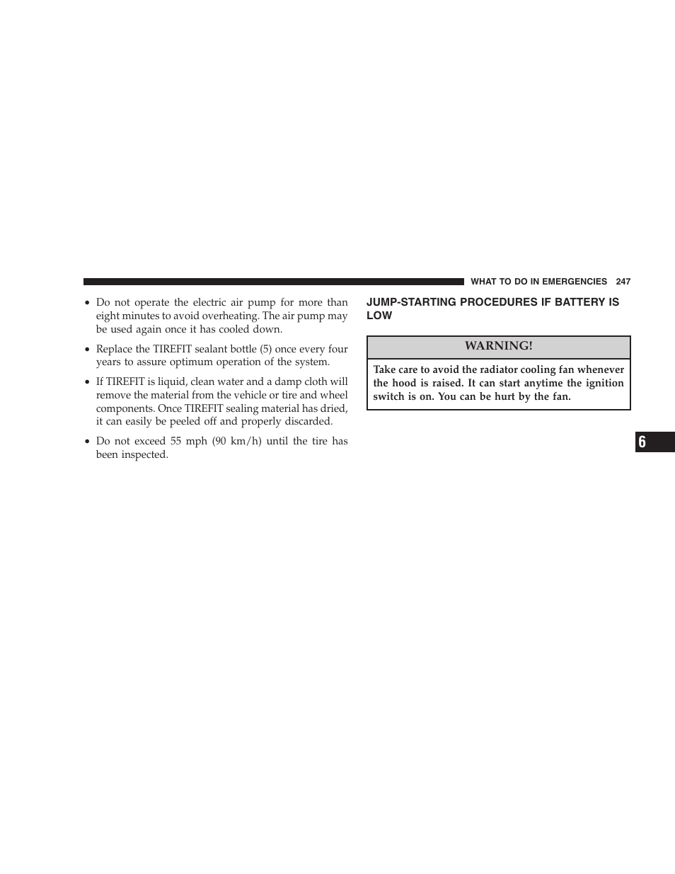 Jump-starting procedures if battery is low | Dodge 2006 Charger SRT8 User Manual | Page 247 / 336