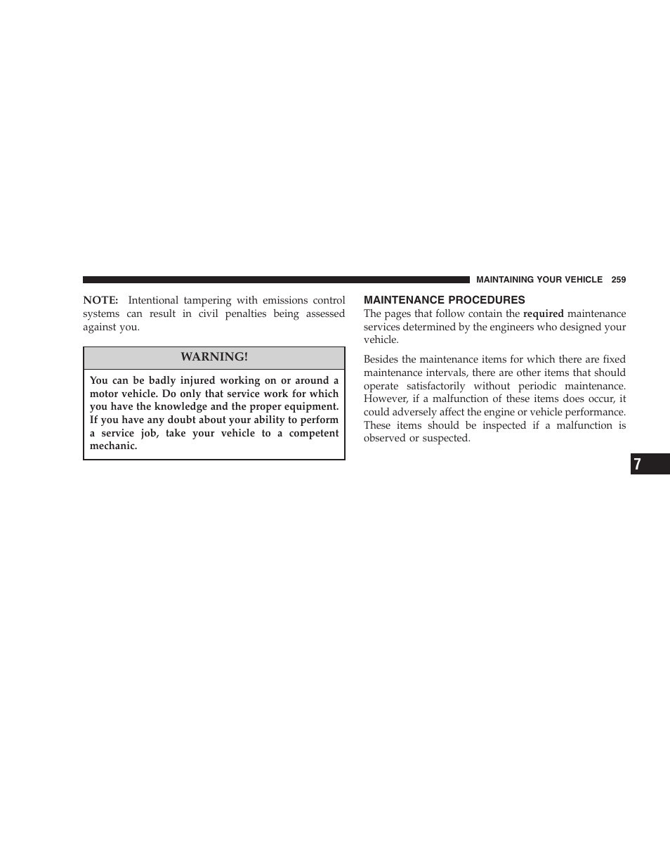 Maintenance procedures | Dodge 2006 Charger SRT8 User Manual | Page 259 / 336