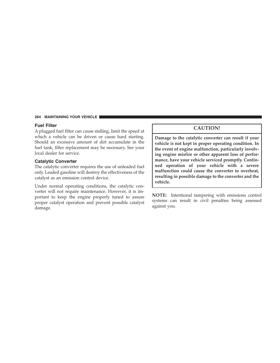 Fuel filter, Catalytic converter | Dodge 2006 Charger SRT8 User Manual | Page 264 / 336