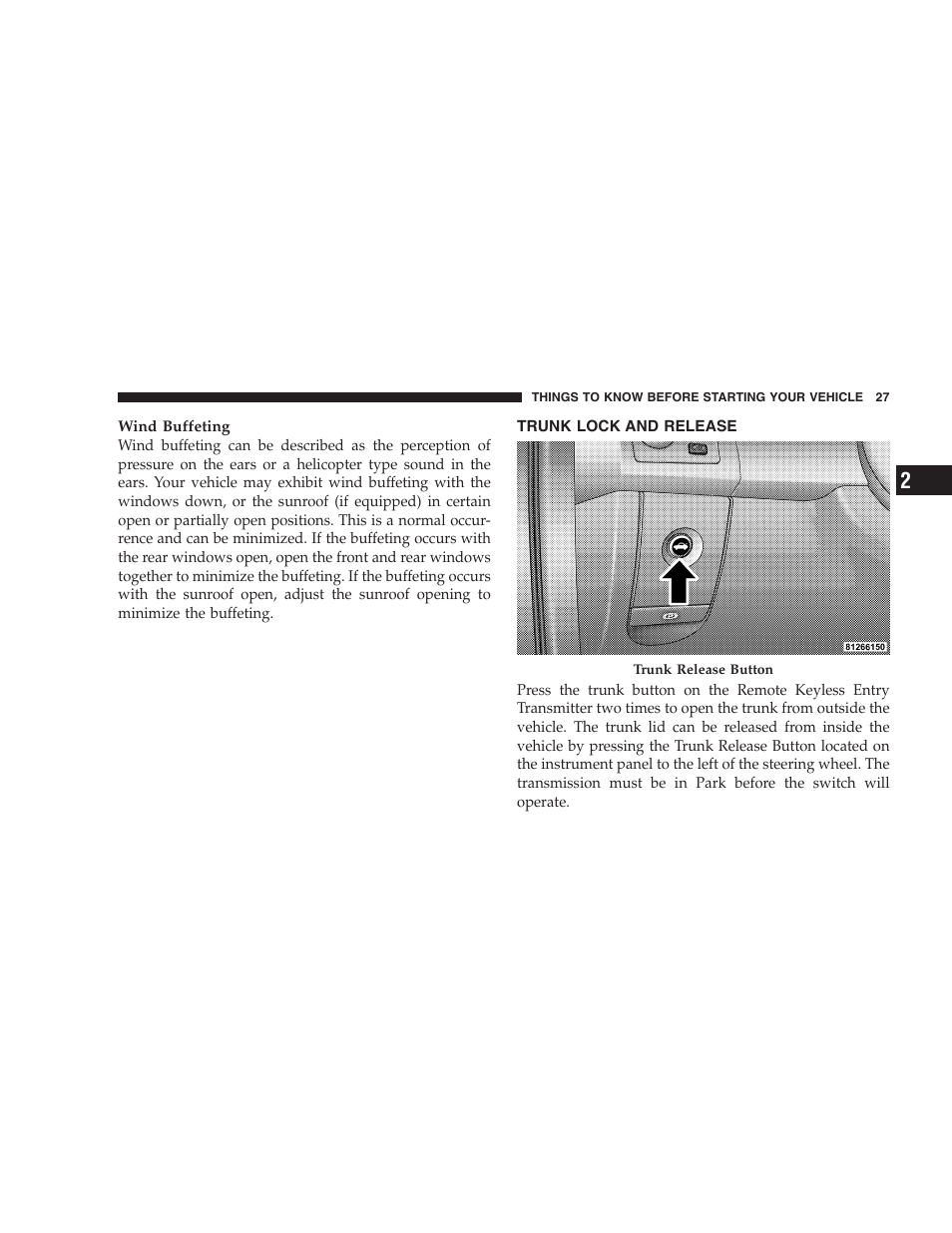 Trunk lock and release | Dodge 2006 Charger SRT8 User Manual | Page 27 / 336