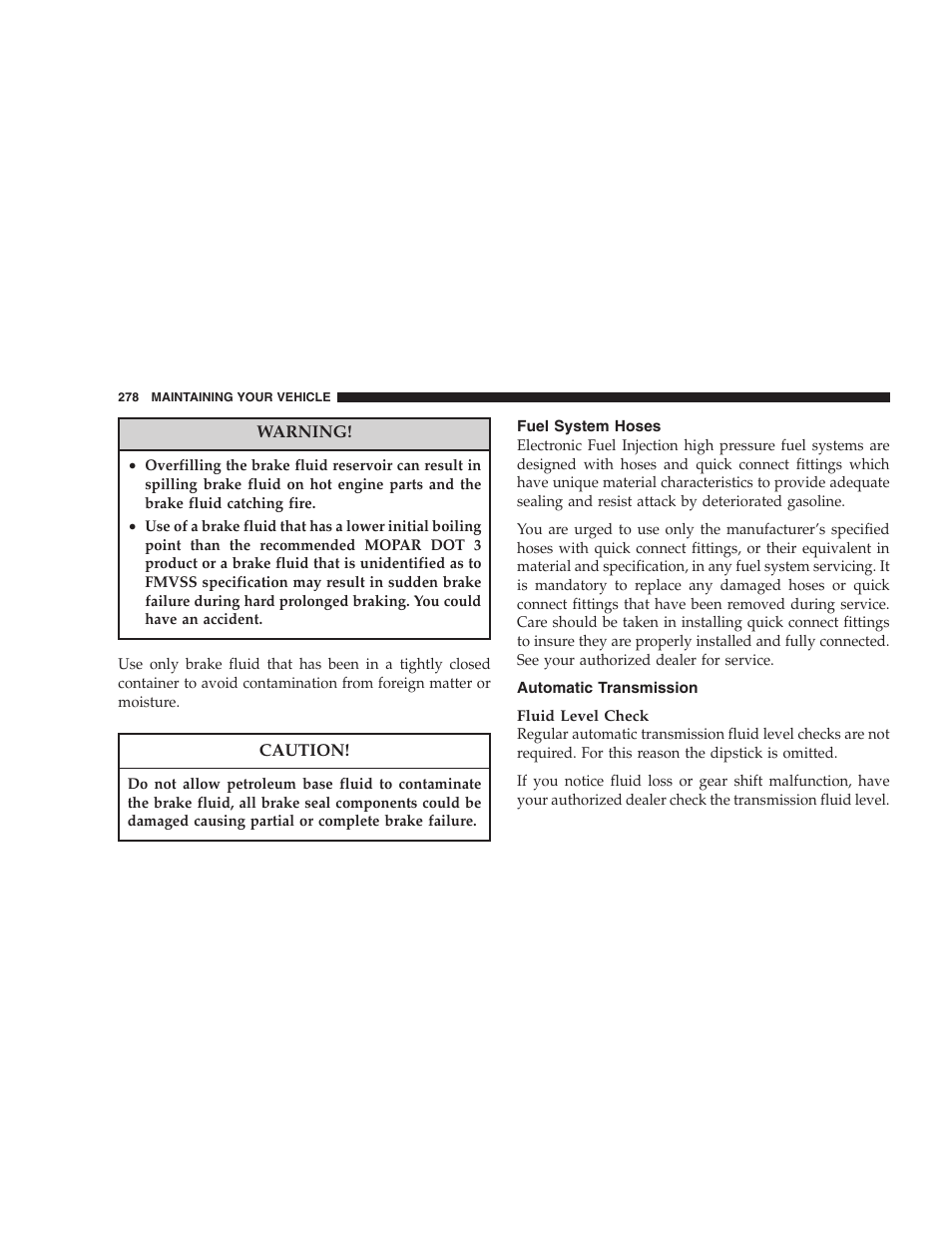 Fuel system hoses, Automatic transmission | Dodge 2006 Charger SRT8 User Manual | Page 278 / 336