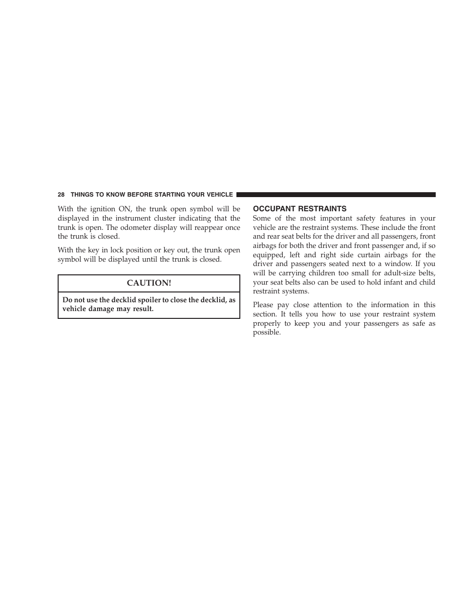Occupant restraints | Dodge 2006 Charger SRT8 User Manual | Page 28 / 336