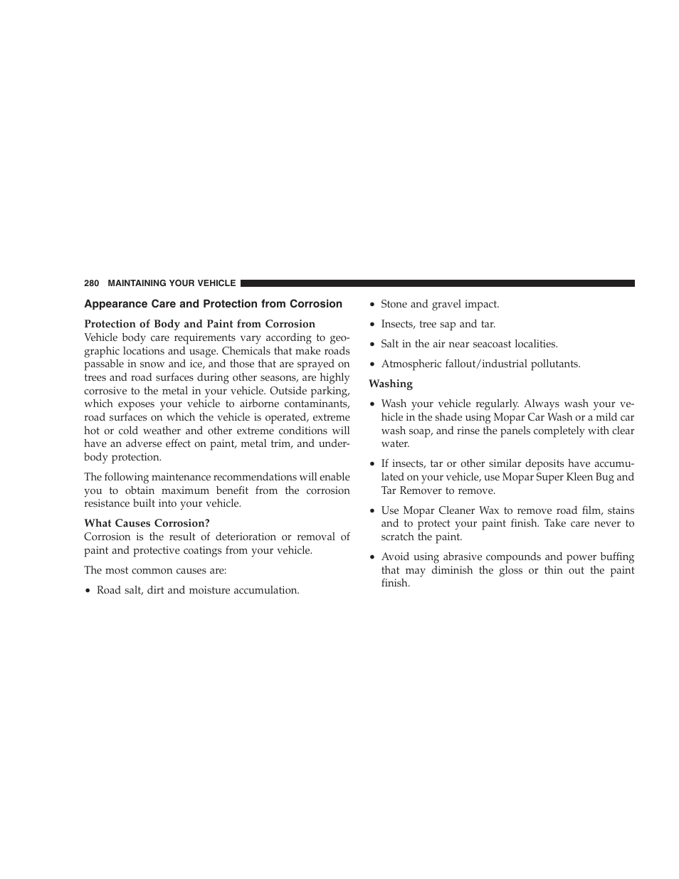 Appearance care and protection from, Corrosion | Dodge 2006 Charger SRT8 User Manual | Page 280 / 336