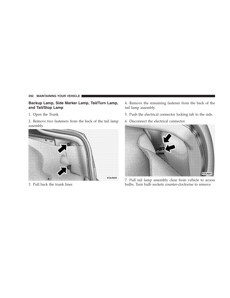 Backup lamp, side marker lamp, tail/turn, Lamp, and tail/stop lamp | Dodge 2006 Charger SRT8 User Manual | Page 292 / 336