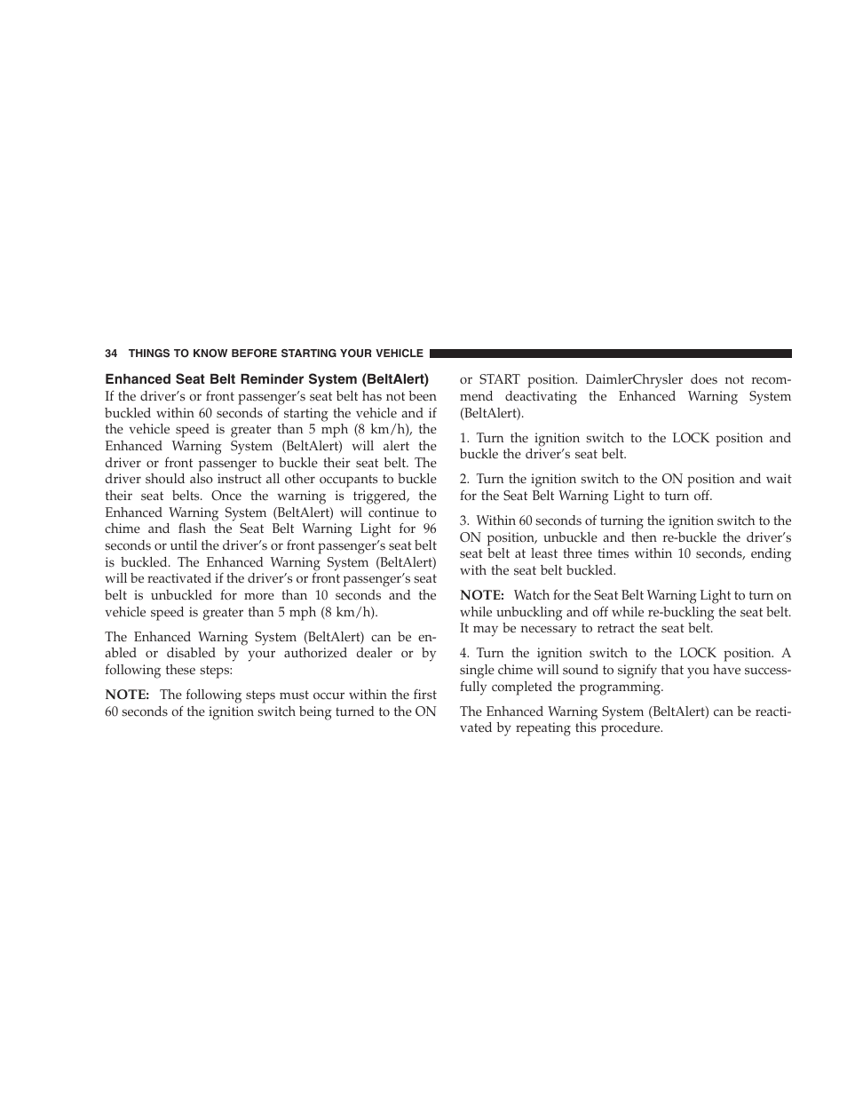 Enhanced seat belt reminder system, Beltalert) | Dodge 2006 Charger SRT8 User Manual | Page 34 / 336