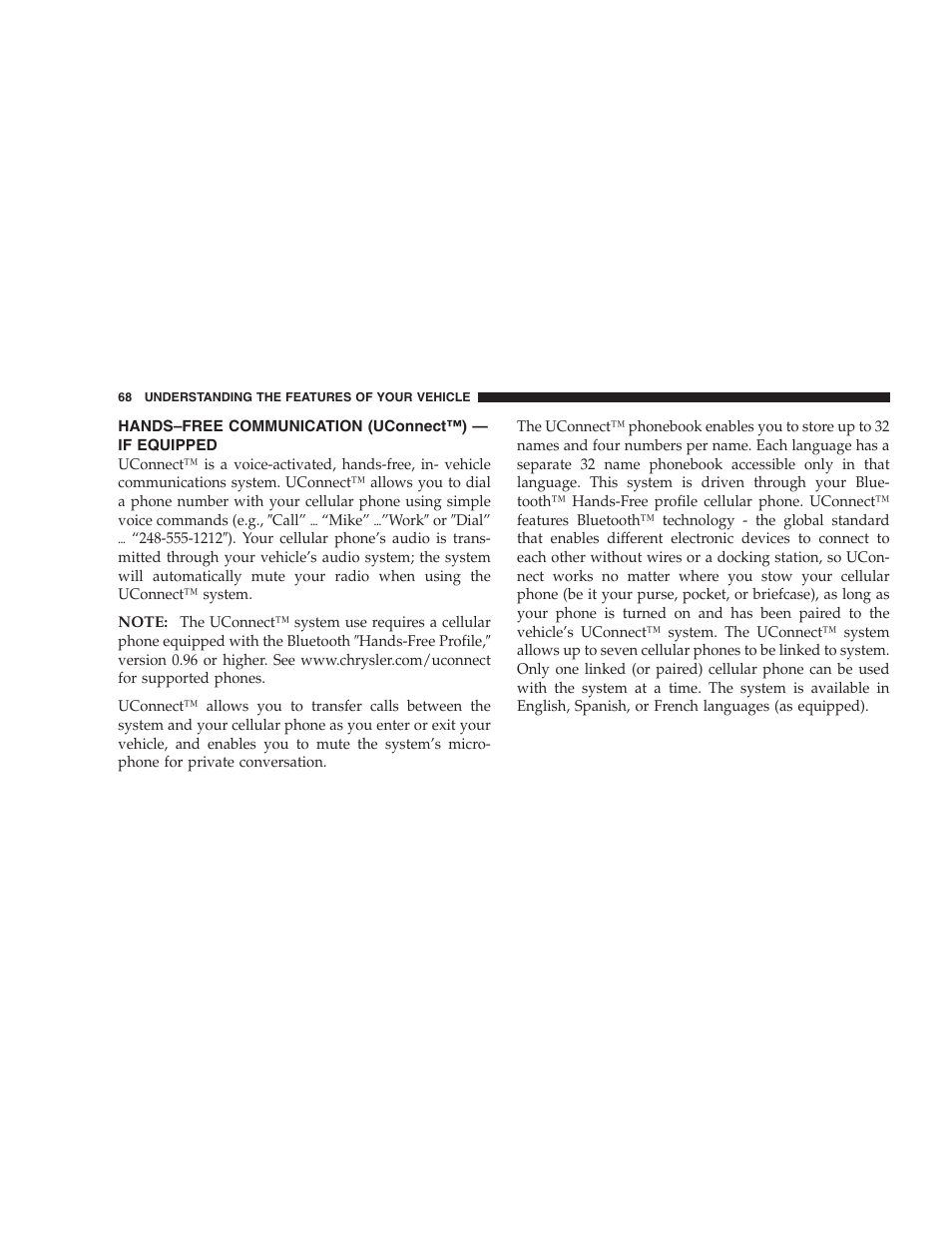 Hands–free communication (uconnect™), If equipped | Dodge 2006 Charger SRT8 User Manual | Page 68 / 336