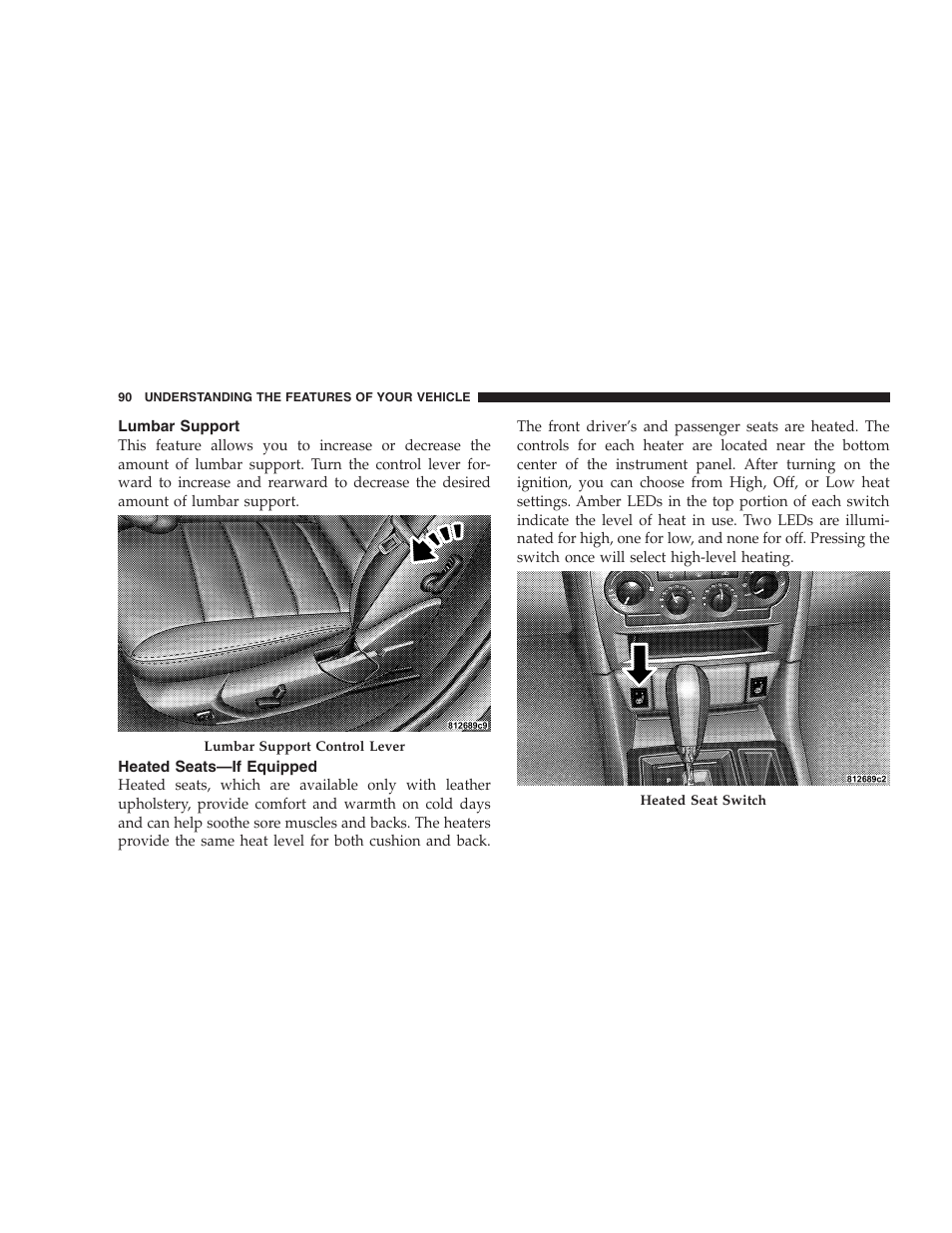 Lumbar support, Heated seats—if equipped | Dodge 2006 Charger SRT8 User Manual | Page 90 / 336