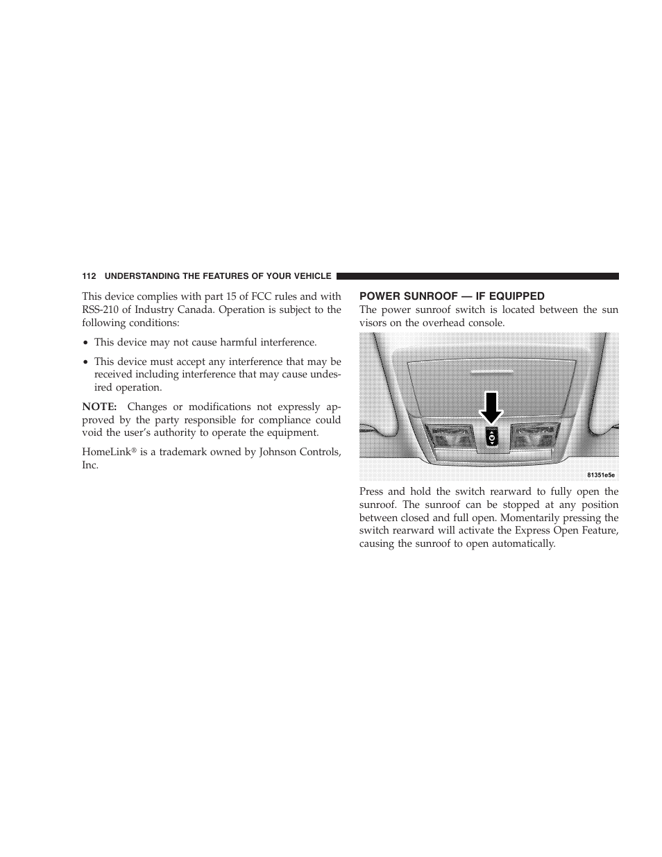 Power sunroof — if equipped | Dodge 2005 LX Magnum User Manual | Page 112 / 368