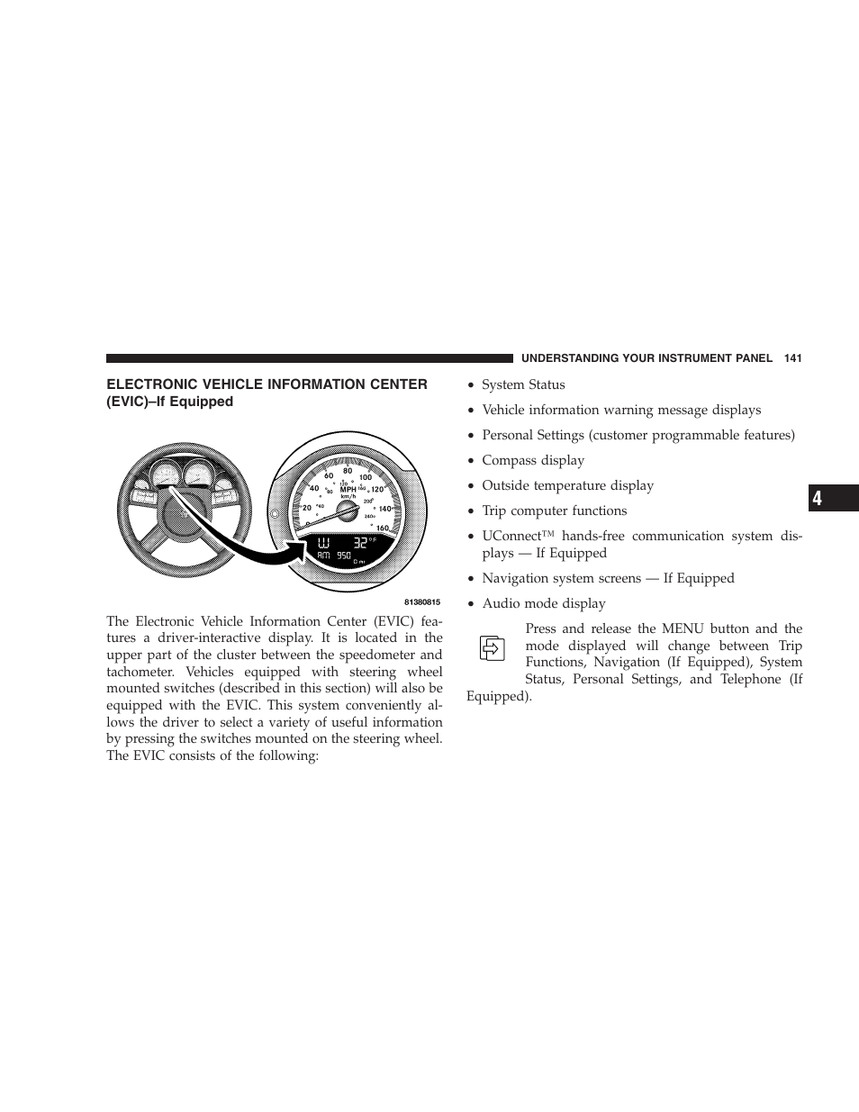 Electronic vehicle information center (evic)–if, Equipped | Dodge 2005 LX Magnum User Manual | Page 141 / 368