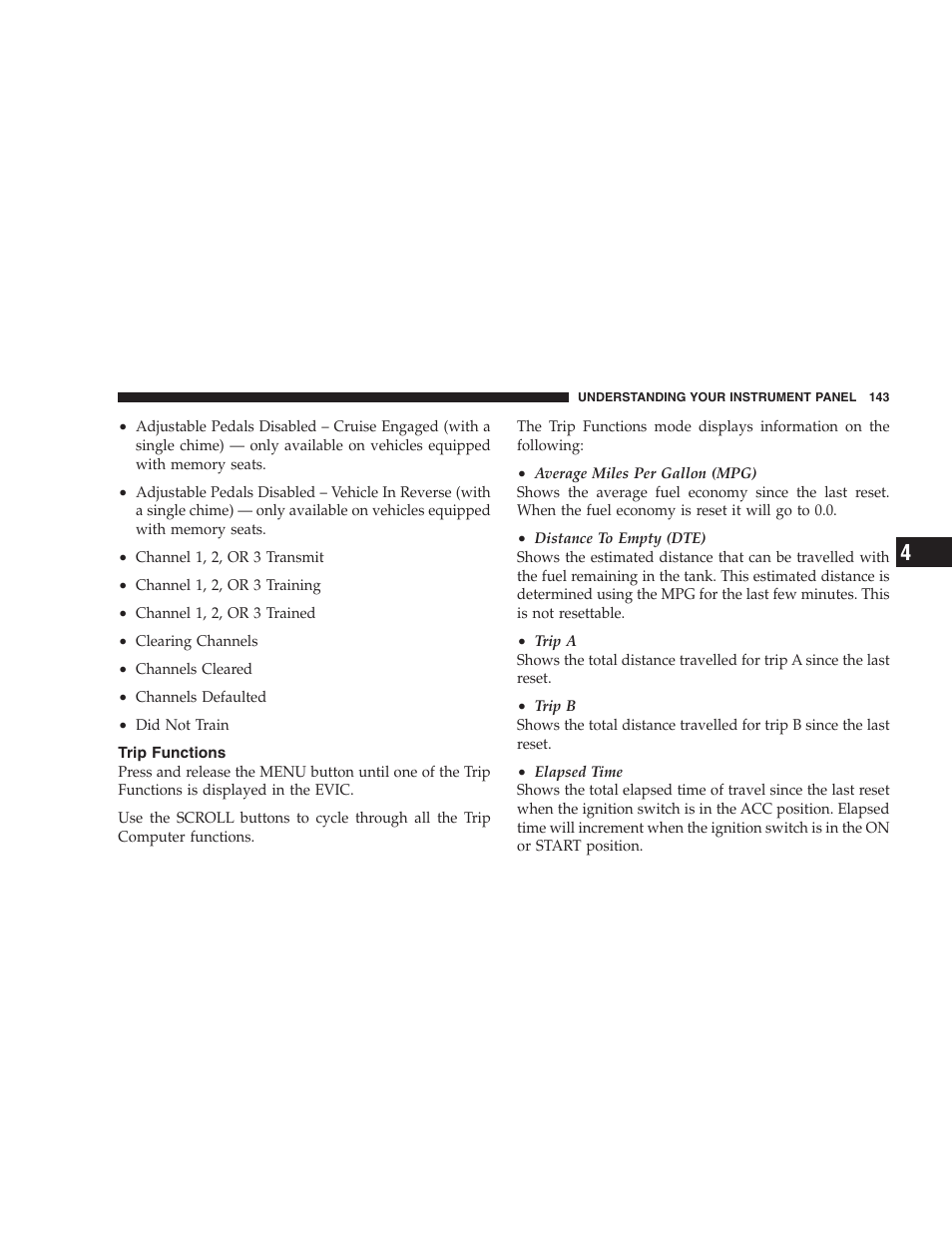 Trip functions | Dodge 2005 LX Magnum User Manual | Page 143 / 368