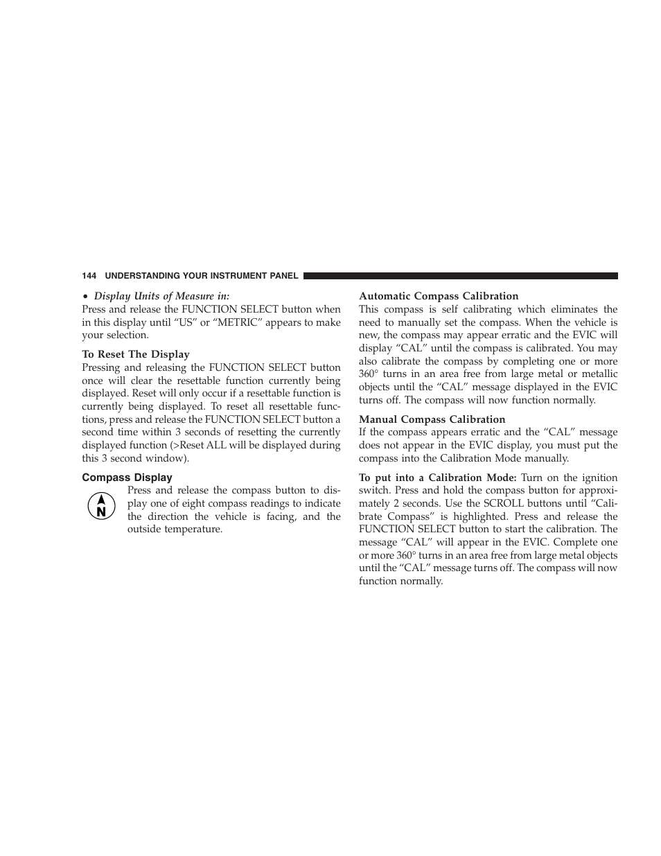 Compass display | Dodge 2005 LX Magnum User Manual | Page 144 / 368