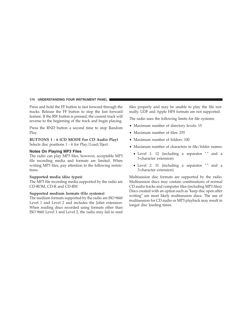 Notes on playing mp3 files | Dodge 2005 LX Magnum User Manual | Page 174 / 368