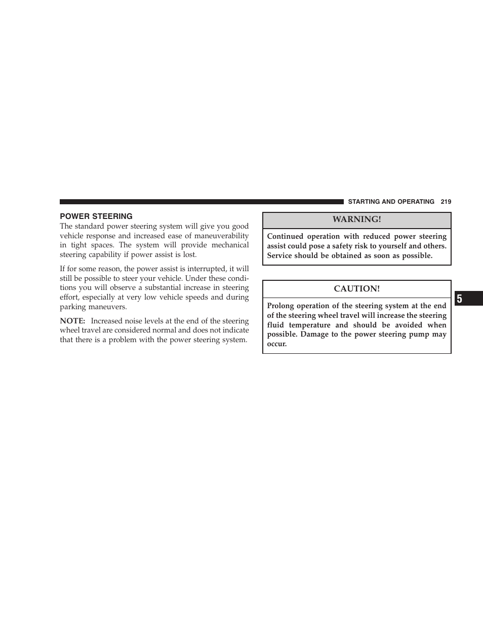 Power steering | Dodge 2005 LX Magnum User Manual | Page 219 / 368