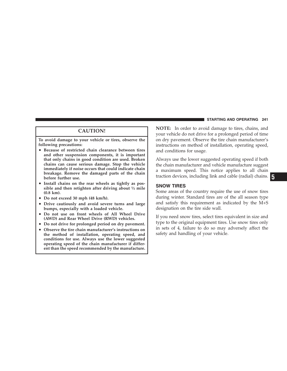Snow tires | Dodge 2005 LX Magnum User Manual | Page 241 / 368