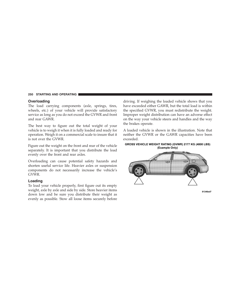 Overloading, Loading | Dodge 2005 LX Magnum User Manual | Page 250 / 368