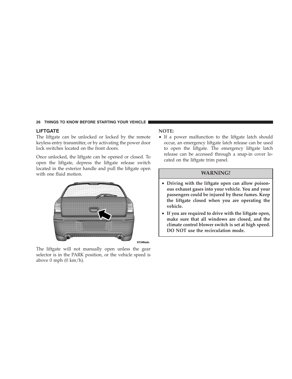 Liftgate | Dodge 2005 LX Magnum User Manual | Page 26 / 368