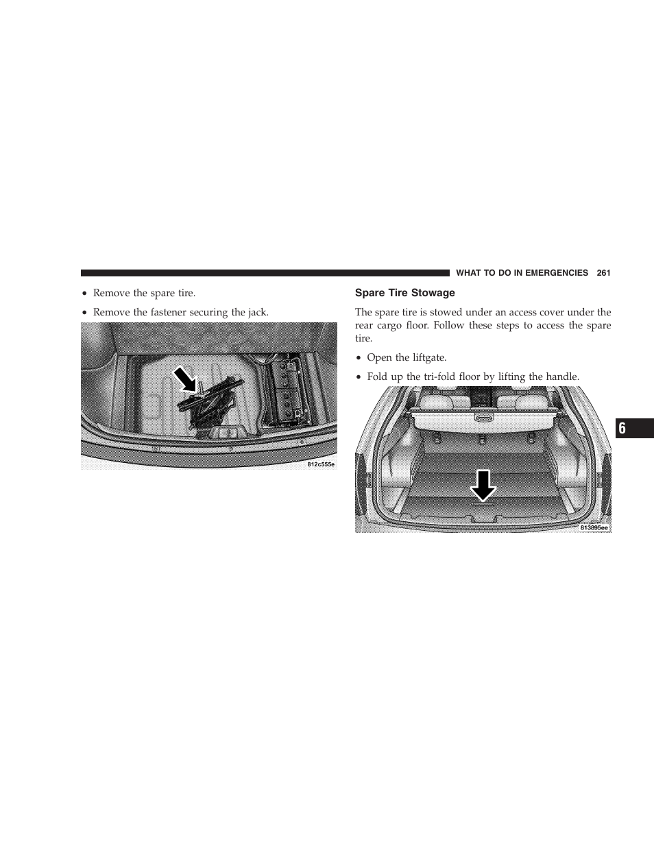 Spare tire stowage | Dodge 2005 LX Magnum User Manual | Page 261 / 368