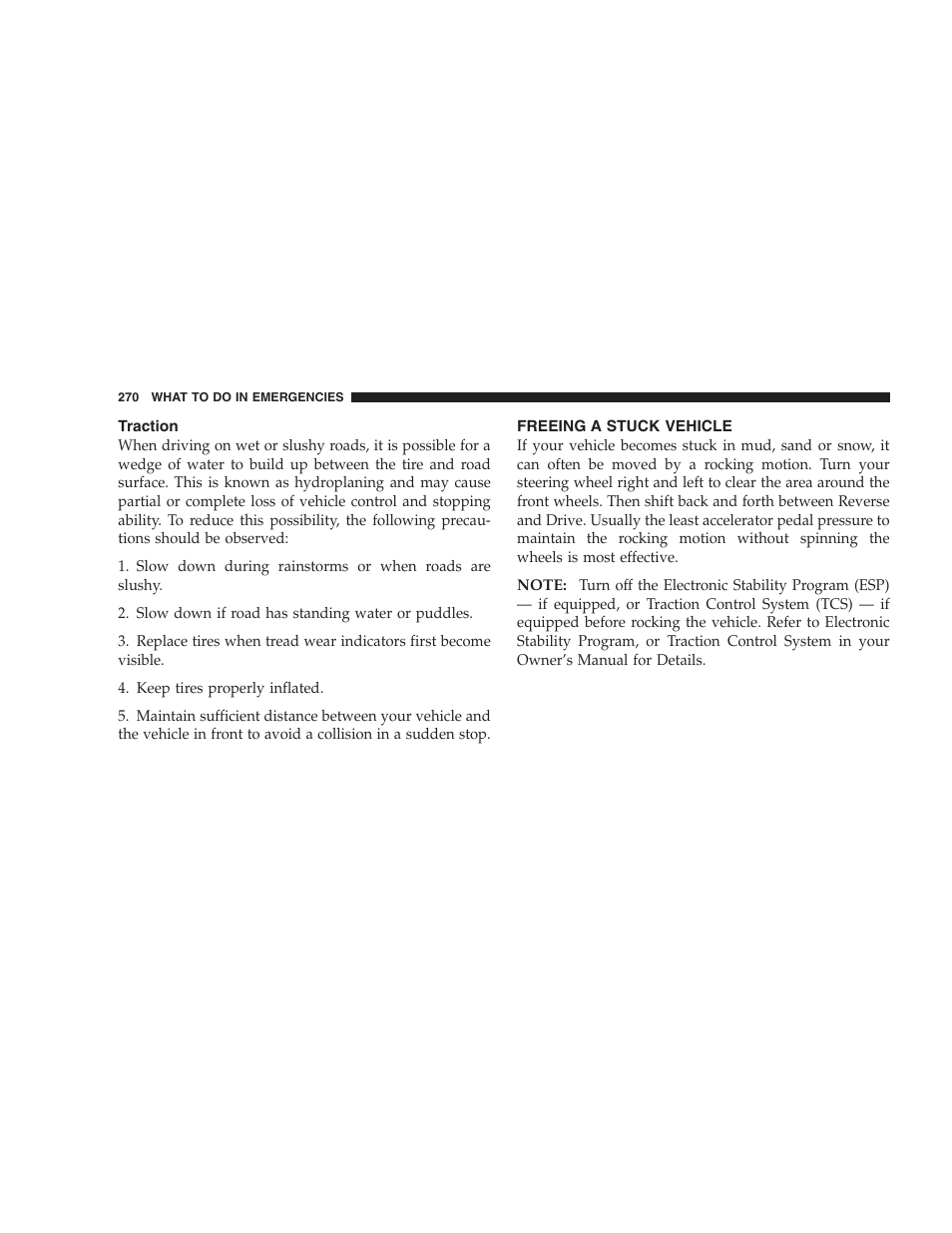 Traction, Freeing a stuck vehicle | Dodge 2005 LX Magnum User Manual | Page 270 / 368