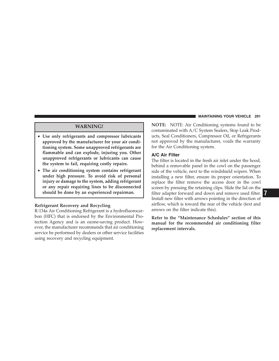 A/c air filter | Dodge 2005 LX Magnum User Manual | Page 291 / 368